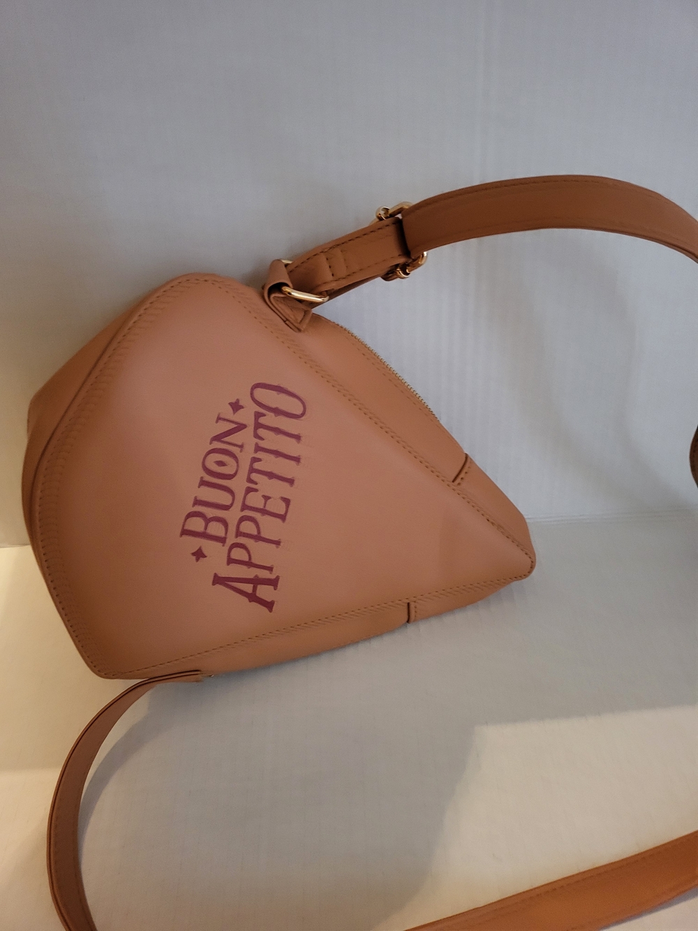 Disney Tan Pizza Slice Crossbody Bag with Red and Black Appliqués - Picture 2 of 4